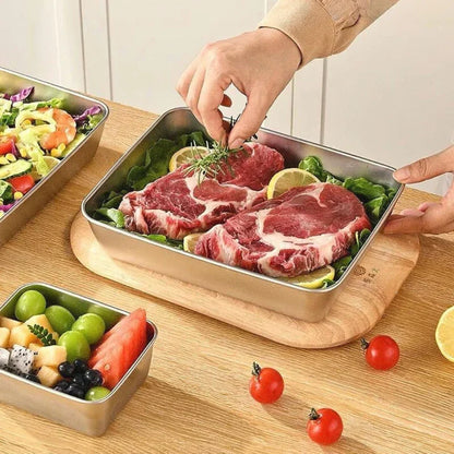 Cajas para la conservación de alimentos, bandeja rectangular de acero inoxidable SUS304 (25x20x5cm)