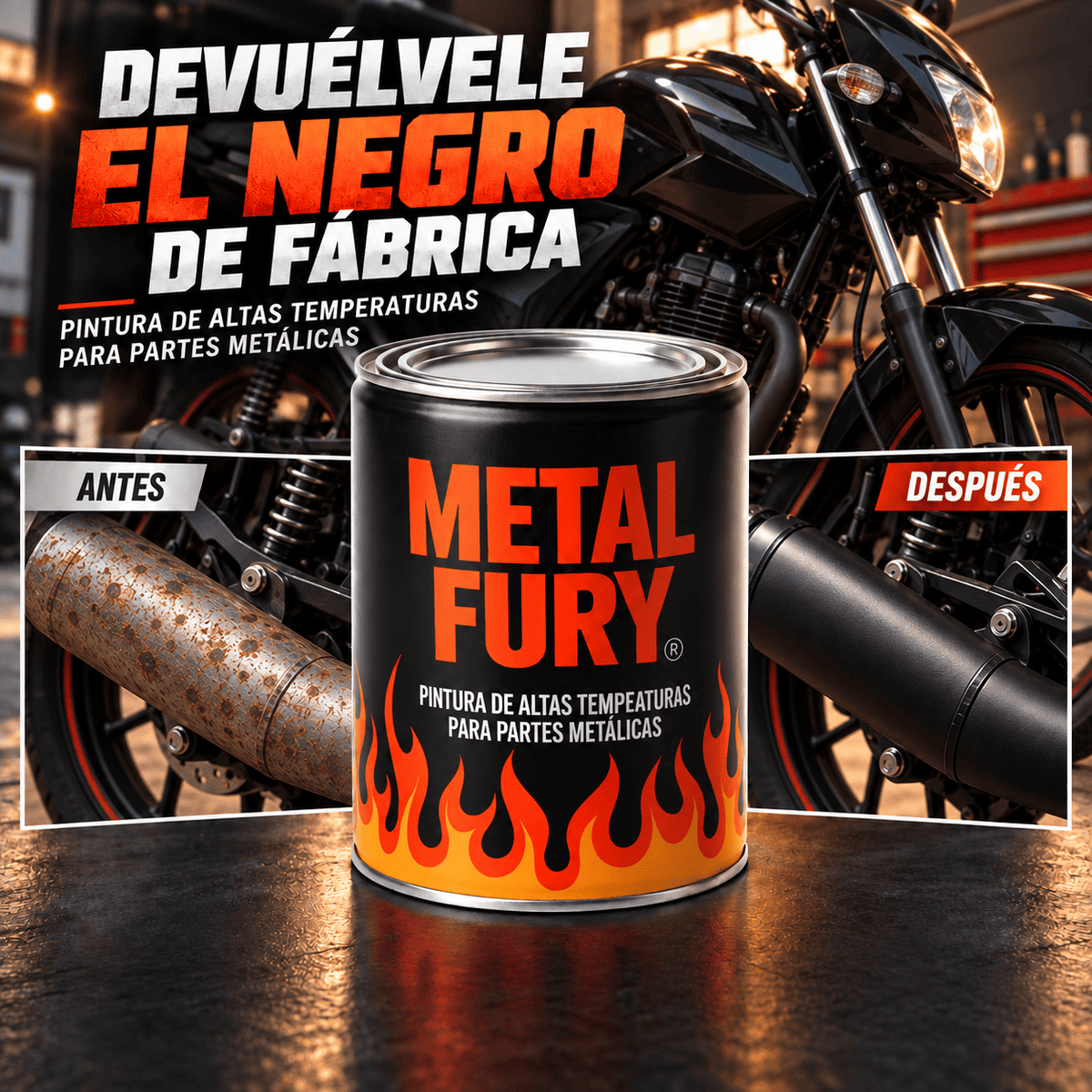 METAL FURY — Negro de Fábrica para Moto 🏍️ y Carro 🚗