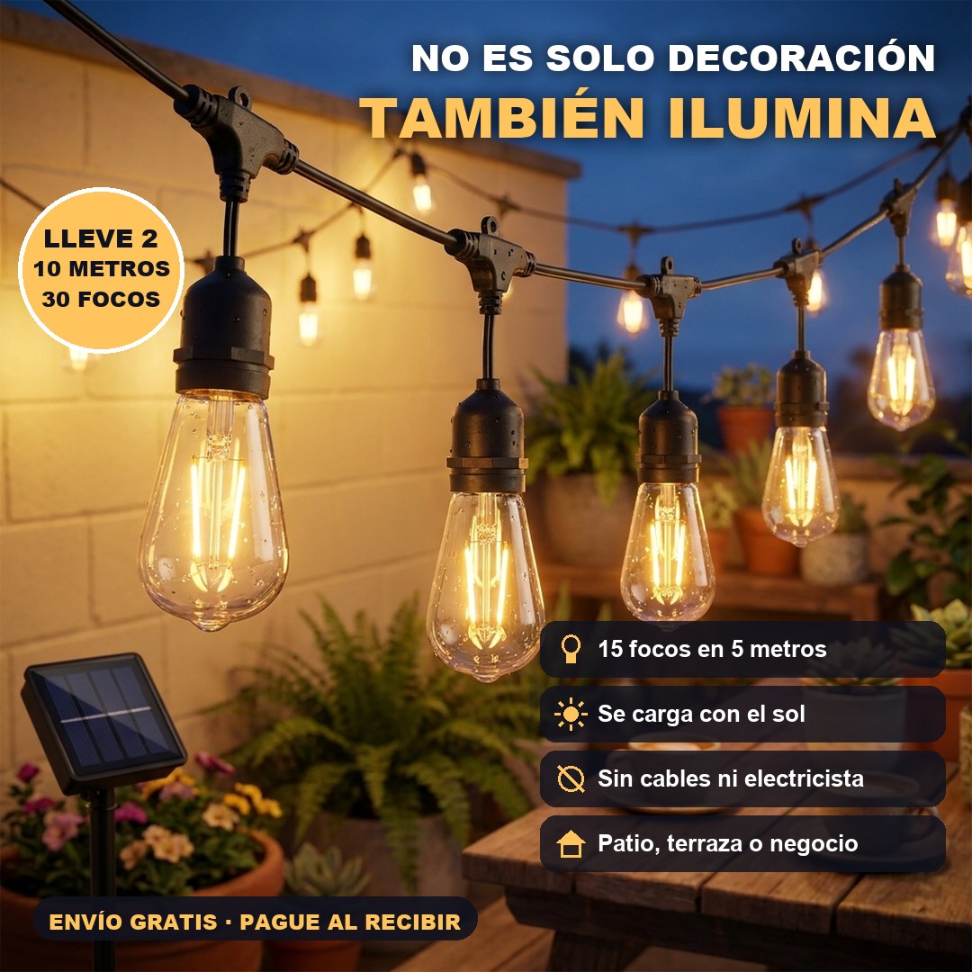 Guirnalda solar vintage 5 m con 15 focos