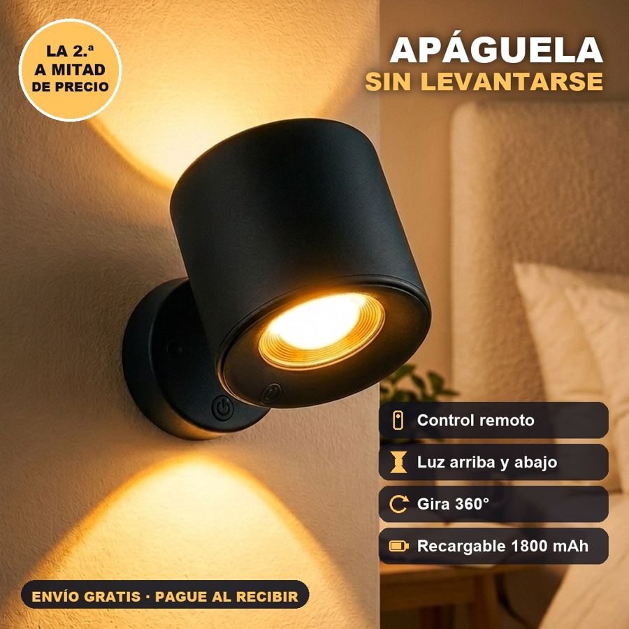 Lámpara de pared recargable 360 con control remoto, luz arriba y abajo