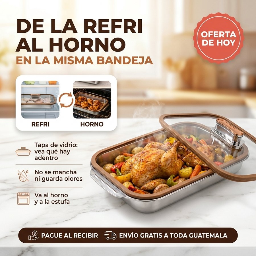 Bandeja de acero inoxidable con tapa de vidrio